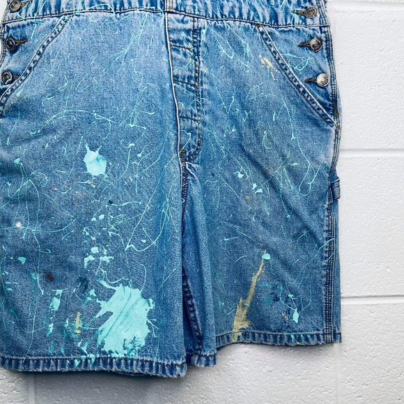 Unionbay Small Short Overalls Shortalls Denim Paint Splatter Custom Upcycled Y2K - Picture 3 of 7